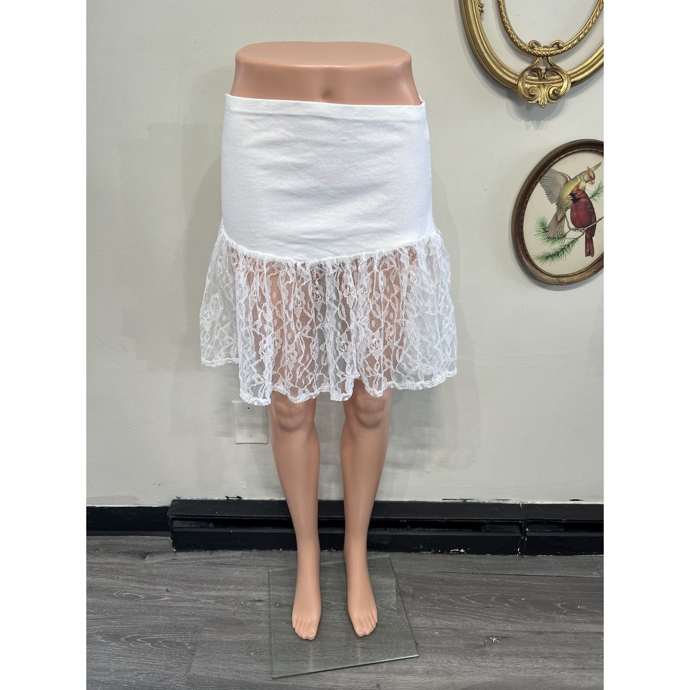 Vintage Cheryl Creations White Cotton Lycra Lace Trim Accent Mini Skirt Size L